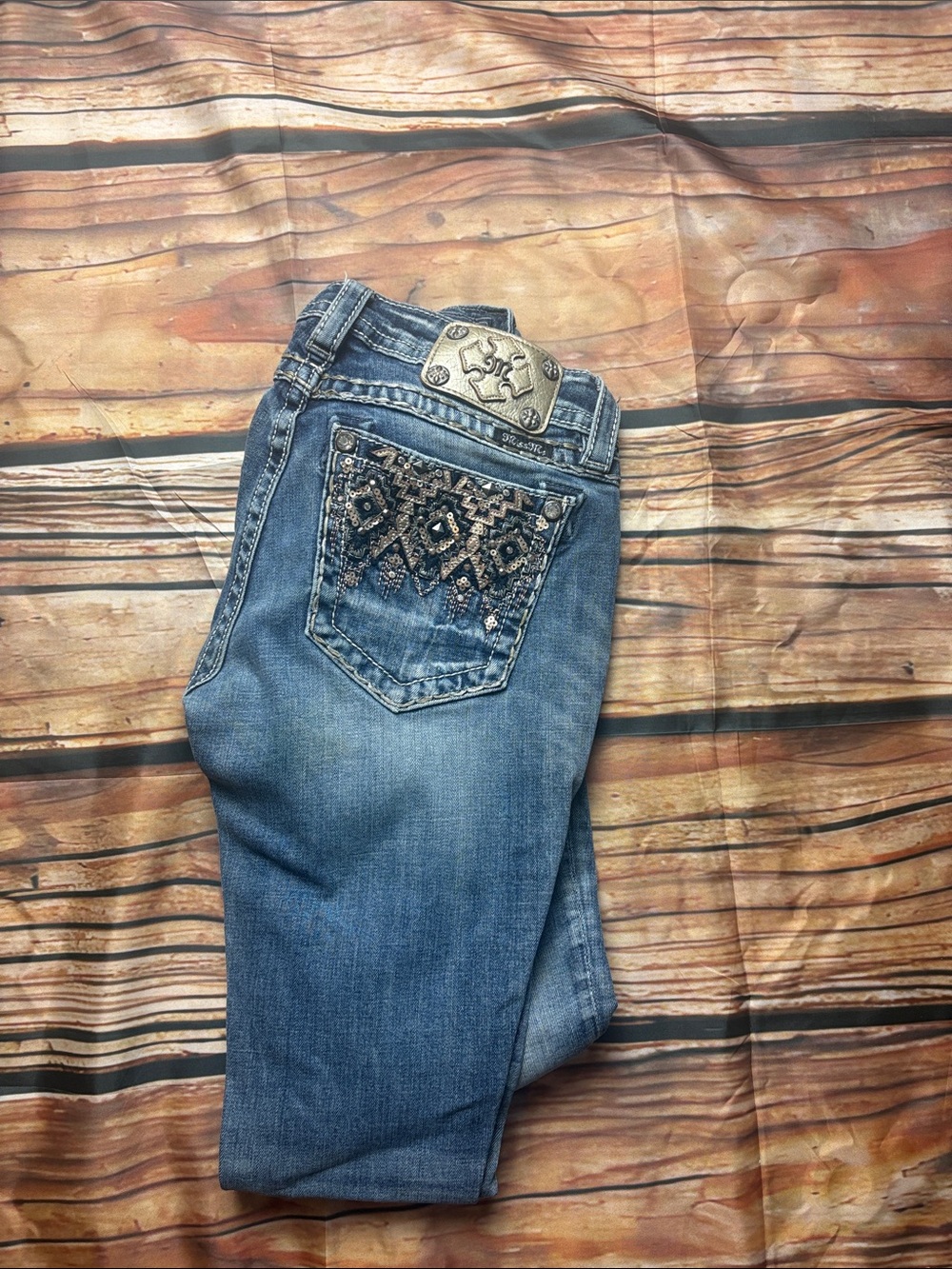 Miss Me Blue Boot Cut Jeans with Embellished Back Pocket
